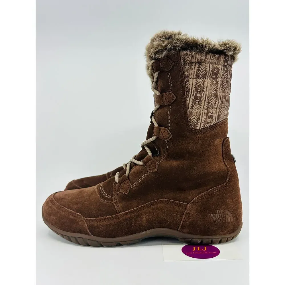 North Face Women's Nuptse Purna II Brown Waterproof Suede Winter Boots Size 9